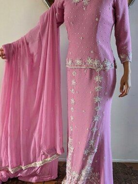 CORAL PINK SILK AND CRYSTAL LEHENGA WEDDING WEAR